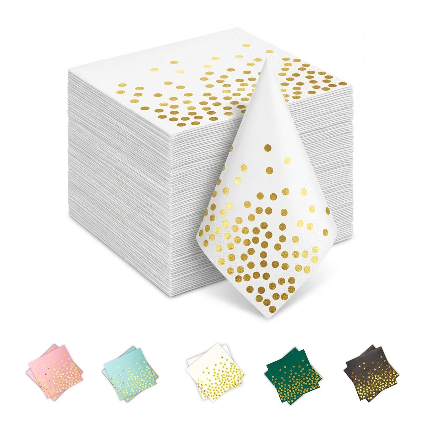 Yinbanban Stylish Paper Napkins 100 Packs,6.5" White Napkins with Gold Polka Dots Design,Great Cocktail Napkins,Dinner Napkins Disposable for Easter Wedding Birthday Party or Daily Use
