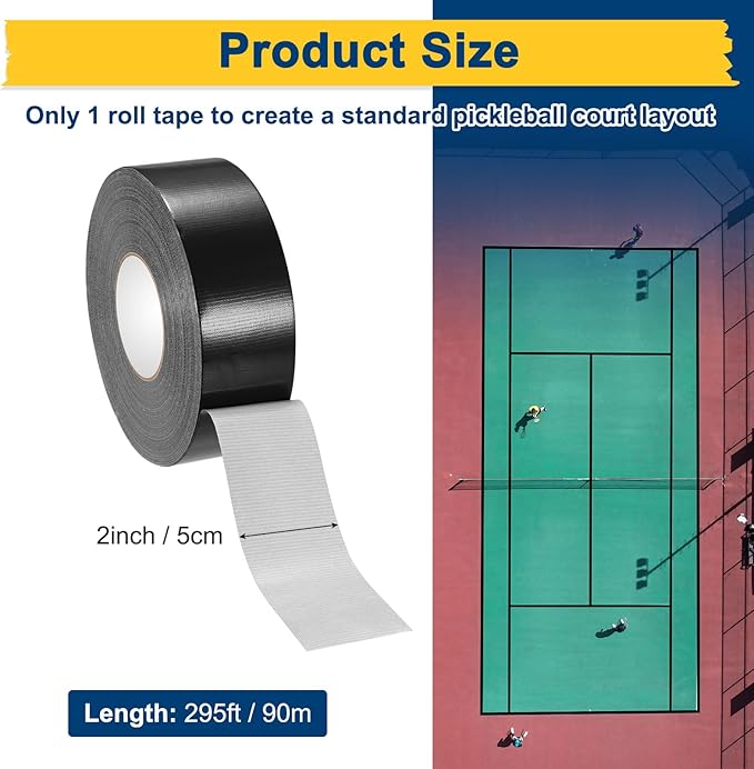 Pickleball Court Tape, Outdoor Pickleball Lines, No Residue Court Marking Kit for Temporary/Gym/Tennis/Driveway/Badminton/Backyard/Sport