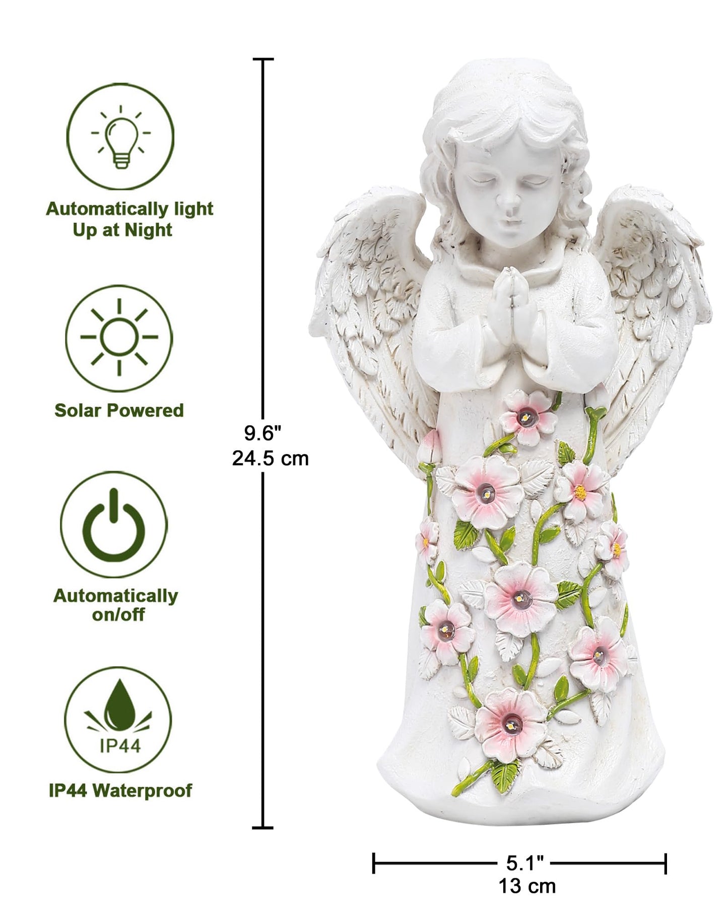 Nacome Garden Outdoor Statues Angel with Succulent and 7 LED Lights – Lawn Decor for Patio, Balcony, Yard Ornament for Mom Grandma Women