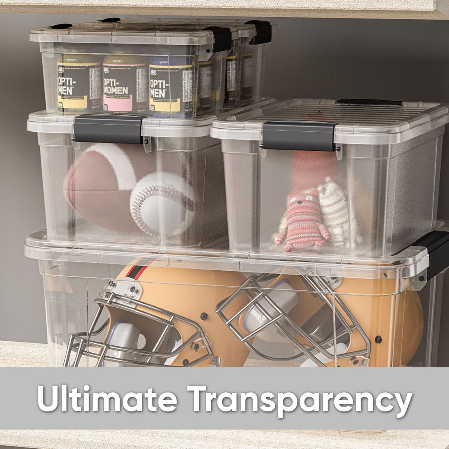 Superio Clear Storage Boxes with Lids, 1.27 Quart Plastic Container Bins for Organizing, Stackable Crates, BPA Free, Non Toxic, Odor Free, Organizers for Home, Office and Dorm
