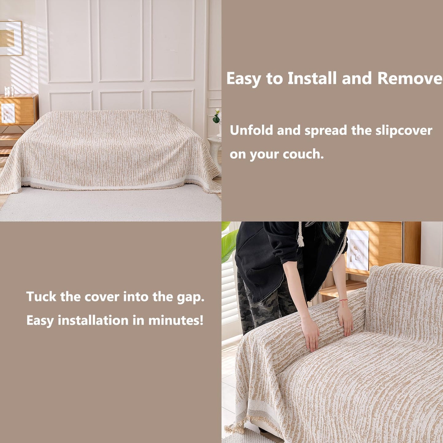 Erke Couch Cover Sheet Blanket, 3-Seat Standard Size Sofa Cushion Slip Covers, L Shape Sectional Furniture Decor Protector, Machine Washable Chenille Slipcover for Pets Dogs Cats