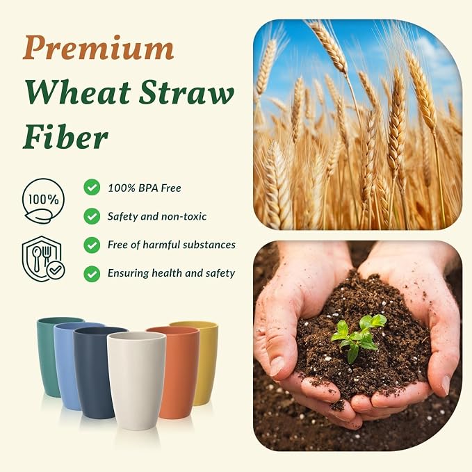 Homienly Unbreakable Plastic Cups Set Wheat Straw Cups 20 OZ Drinking Cups Reusable Camping Cups Stackable Tumblers Water Glasses Drinking Set Freezer Dishwasher Safe (6 PCS, Multi)