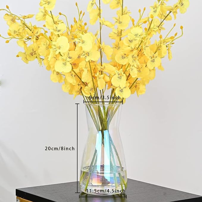 8 inch Iridescent Glass Flower Vases for Centerpiece Table Home Indoor Desk Decor,Ins Modern Boho Style Vase for Wedding Housewarming Gift