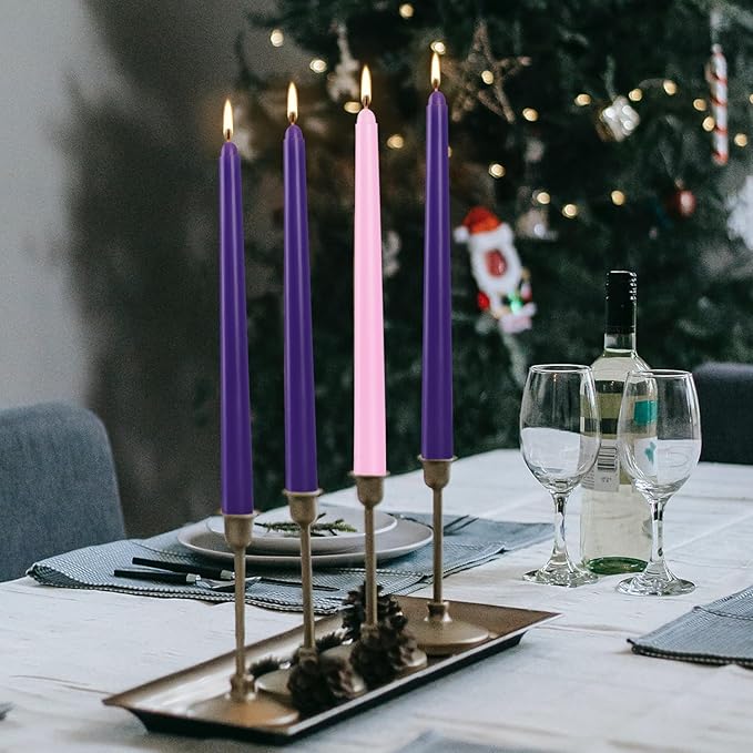 4 Pack Advent Taper Candles Premium Hand Dipped 10in Unscented Christmas Taper Candles - Ideal for Seasonal Celebrations, Holidays, Church, Celebration, Party