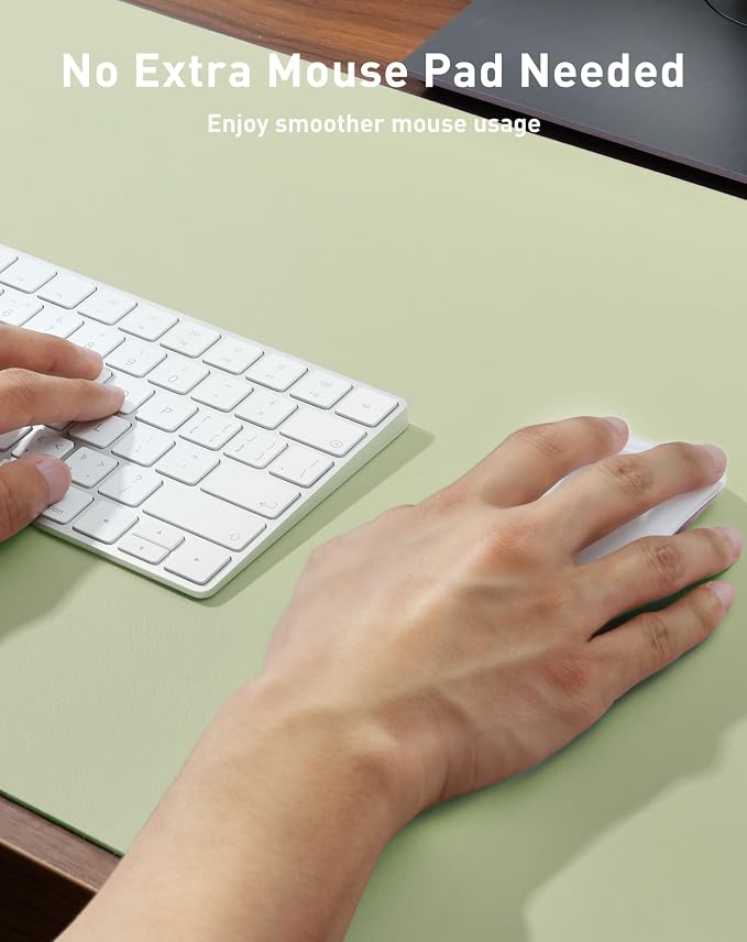 Aothia Faux Leather Desk Mat - Large Mouse Pad, Non-Slip PU Leather Blotter, Waterproof Writing Surface for Office and Home (Grass Green, 42" x 17")