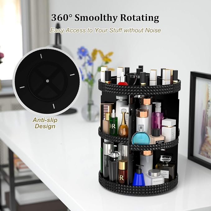 Awenia Makeup Organizer 360-Degree Rotating, Adjustable Makeup Storage, 7 Layers Large Capacity Cosmetic Storage Unit, Fits Different Types of Cosmetics and Accessories, Plus Size(Black)