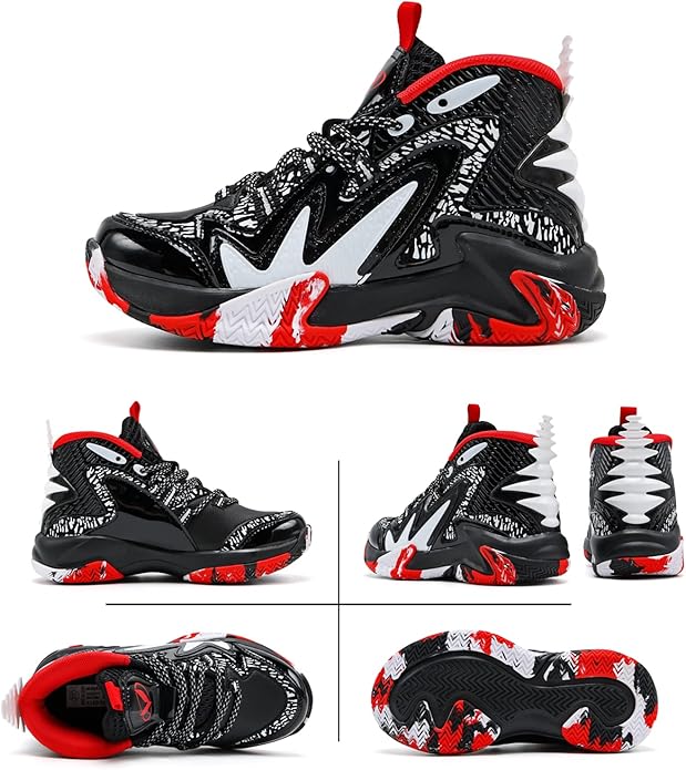JMFCHI Kids Basketball Shoes High-top Sports Shoes Sneakers Durable Lace-up Non-Slip Running Shoes Secure for Little Kids Big Kids and Boys Girls