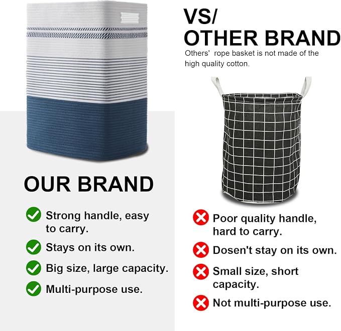 80L Large Cotton Rope Laundry Basket for Bedroom & Laundry Room, Tall Clothes Hamper with Sturdy Handles, Neutral Storage Bin Capable of Holding Blankets and Toys