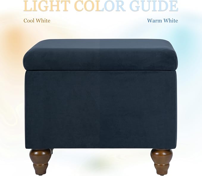 Spatial Order Home Decor | Upholstered Medium Rectangular Storage Ottoman | Hinged Lid Ottoman with Storage for Living Room & Bedroom, Blue Velvet