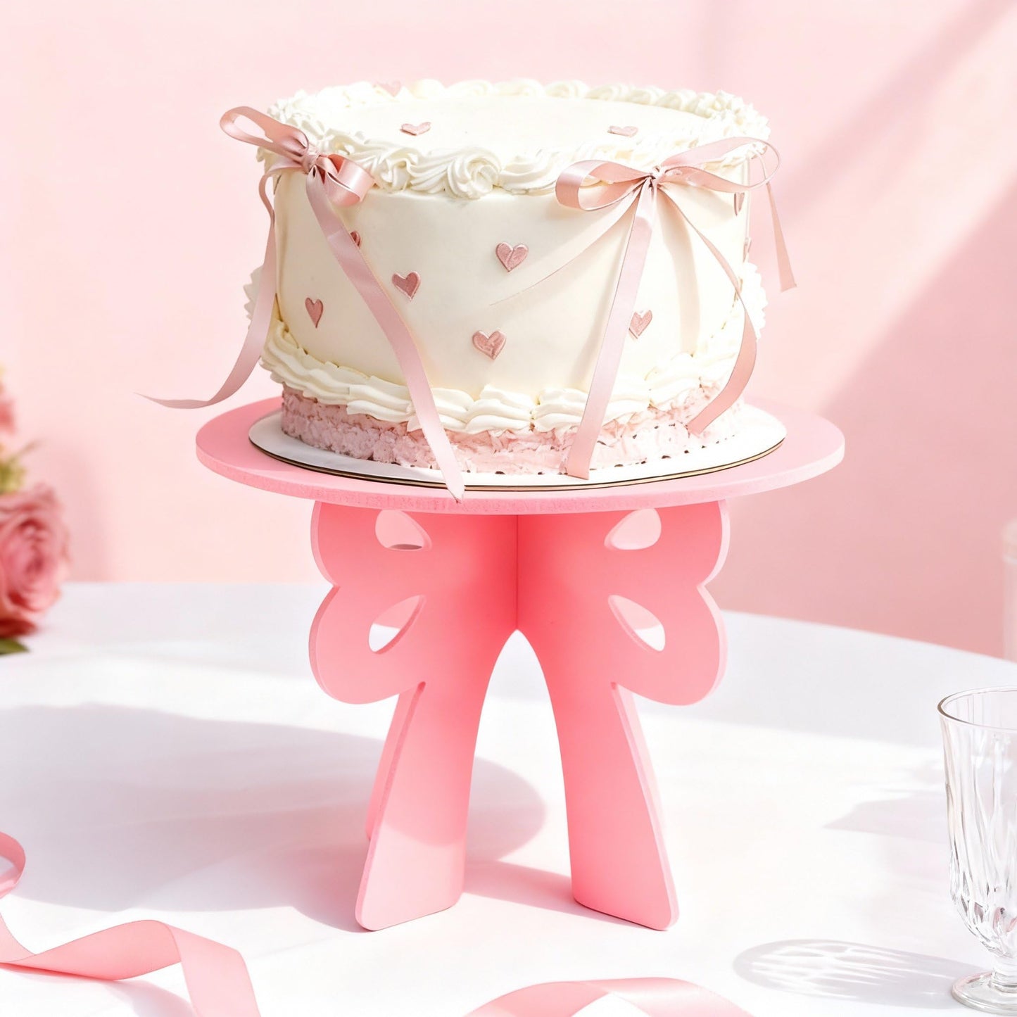 Lallisa Bow Cake Stand Pink Coquette Party Decorations 3D PVC Dessert Holder for Baby Shower Wedding Decor Holiday Props Theme Gift Birthday Bachelorette Bridal Party Supplies