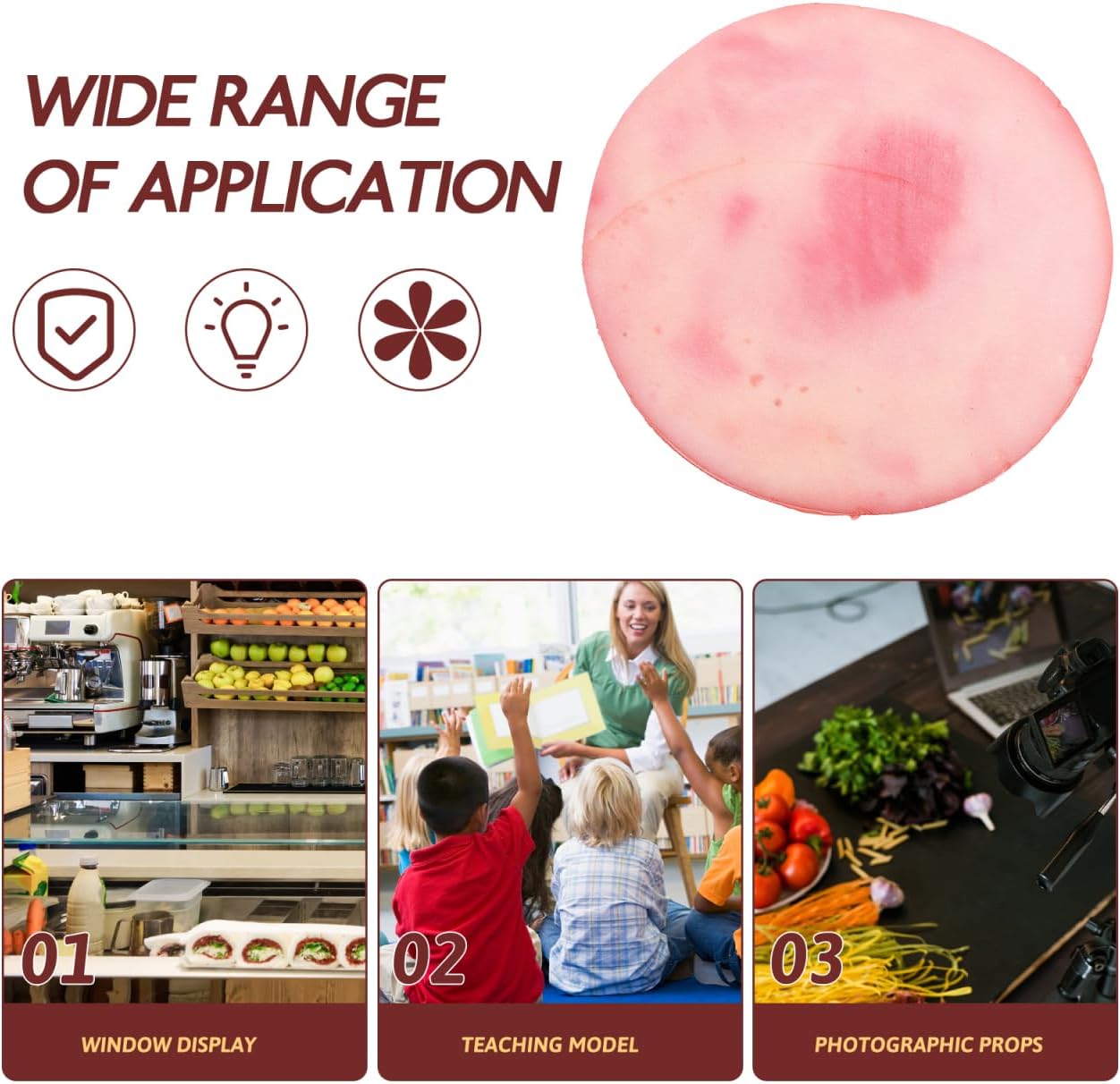 3.2 Inch Totority Artificial Luncheon Meat Model Faux Meat Slice Kitchen Decor Photo Prop for Restaurant Display