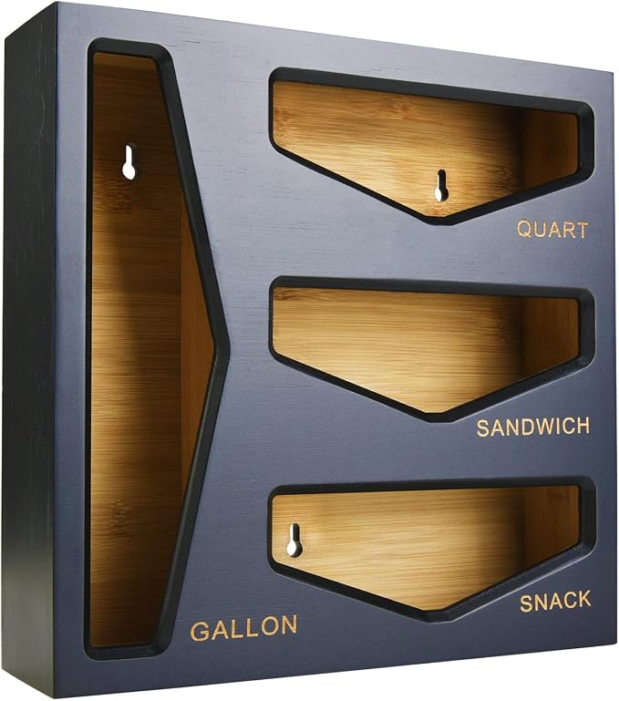 Bamboo Bag Storage Organizer for Kitchen Drawer, Baggie organizer, Compatible with Gallon, Quart, Sandwich and Snack Variety Size Bags (Black)