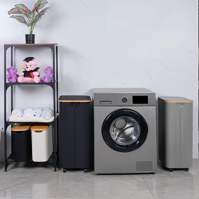 Laundry Basket with Wheels, 110L Black Clothes Hamper for Laundry, Laundry Hamper with Lid and Inner Bag, for Laundry Room, Bedroom, Dormitory Storage,Black