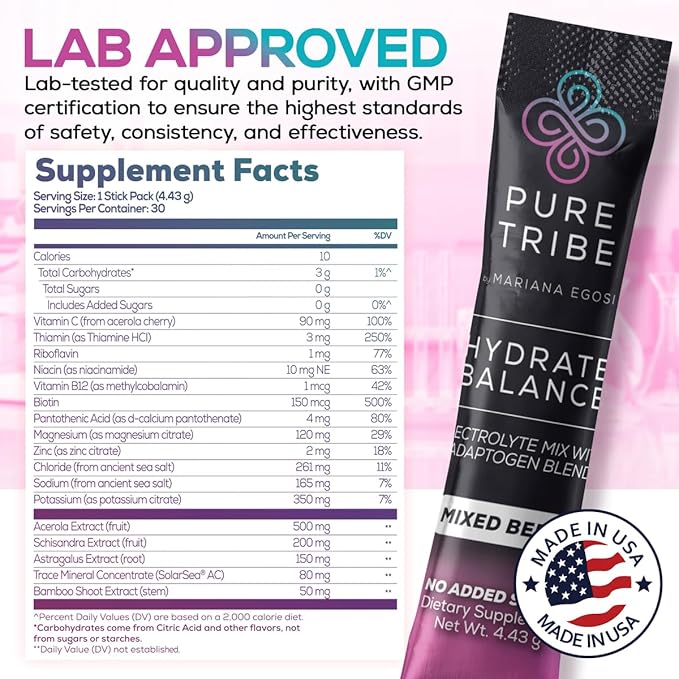 Electrolytes Powder Packets - Sugar Free Hydration Powder Drink Mix Loaded with 6 B Vitamins & Minerals - Energy Drink for Muscle and Mood Support - Mixed Berry Flavor - 30 Servings