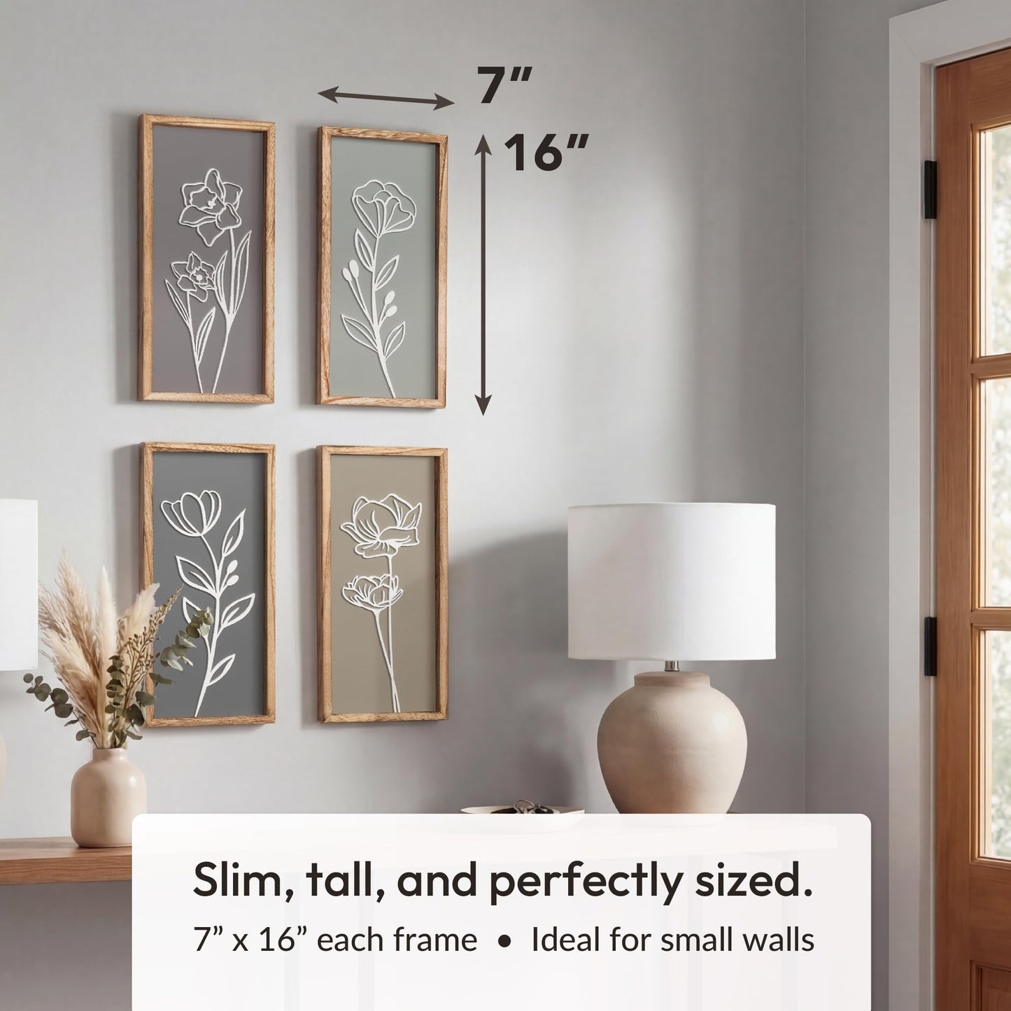 3D Wooden Floral Bathroom Wall Decor (Set of 4) Lightweight, Ready-to-Hang Framed Wall Art For Living Room, Bedroom, or Office - Premium Boho Botanical Farmhouse Decorations - Gift-Boxed