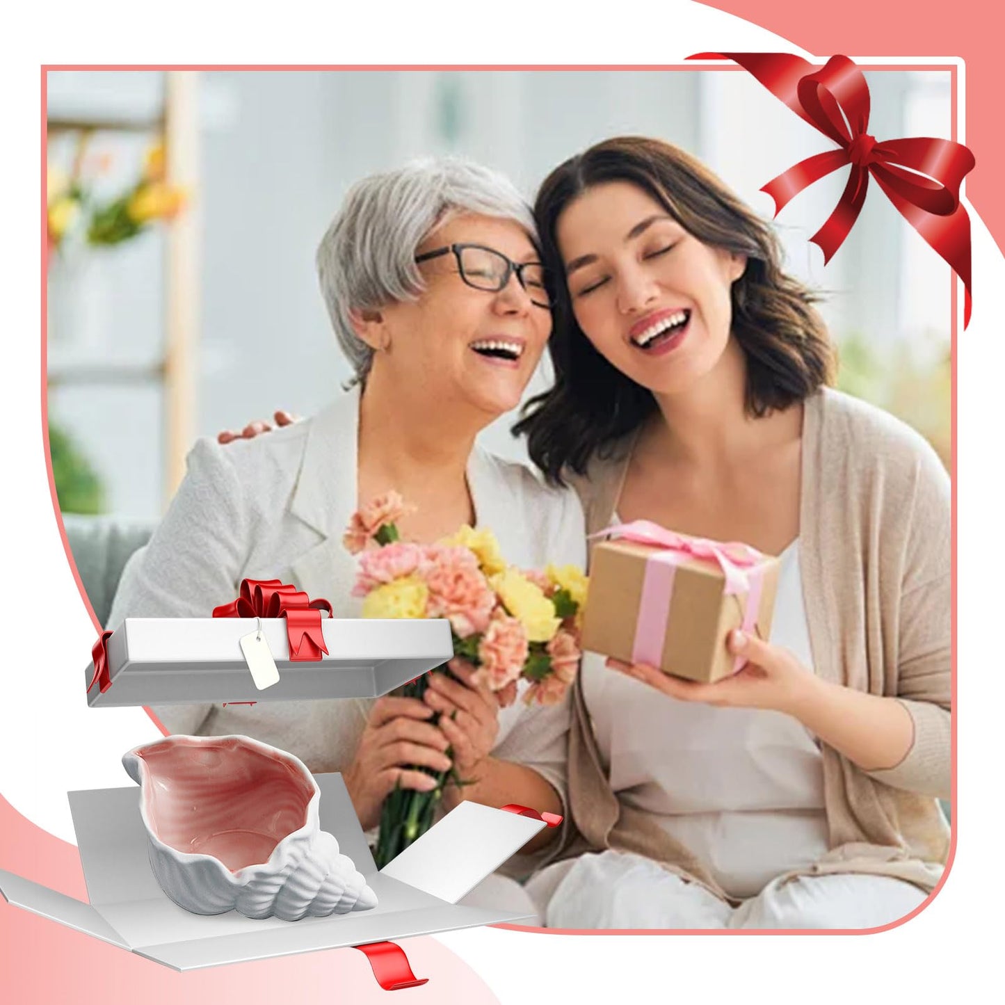 Frdhee Pink Ceramic Conch Jewelry Tray, Conch Shape Jewelry Dish Ceramic Holder Ring Trinket Plate Ocean Coastal Decor Jewelry Plate Tray Key Bowl for Jewelry Christmas Room Beach Decor