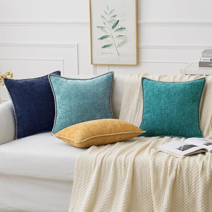MIULEE Pack of 2 Euro Sham Pillow Covers 24x24 Inch Navy Blue Farmhouse Decorative Throw Pillow Covers with Stitched Edge Soft Chenille Solid Dyed Pillow Covers for Bed Sofa Couch Living Room