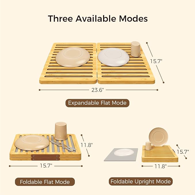 Wealone Stone Dish Drying Mat for Kitchen Counter, Fast Drying Diatomaceous Earth Stone Mat, Bamboo Foldable Case Design Pad Dish Rack, Water Absorbing Instant Dry Sink Rack for Dishes, Cups and More