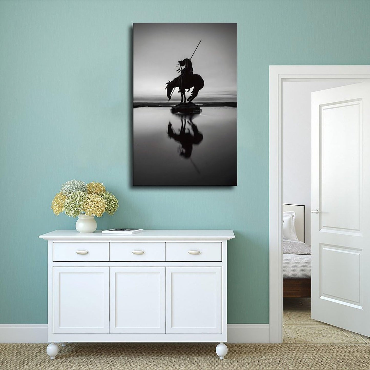 BMtyDG End Of The Trail Silhouette Black And White Canvas Poster Wall Art Prints Room Aesthetic Murals Bedroom And Living Decorations Frame 12x18inch