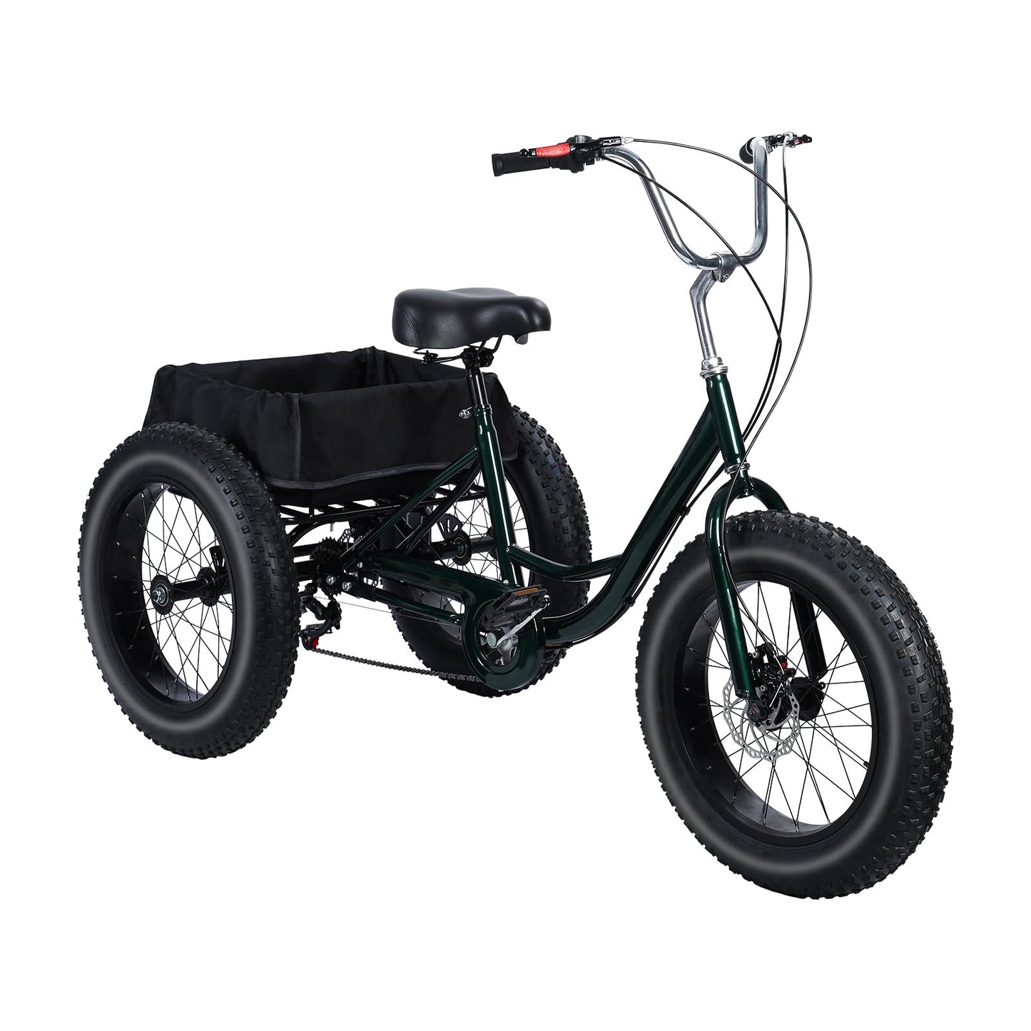 Snabcibs Adult Tricycle with 7-Speed Gear & 20" Fat Tires - Heavy Duty 450lbs Capacity 3 Wheel Bike for Adults/Seniors, Front/Rear Disc Brakes with Spacious Shopping Basket (Black)