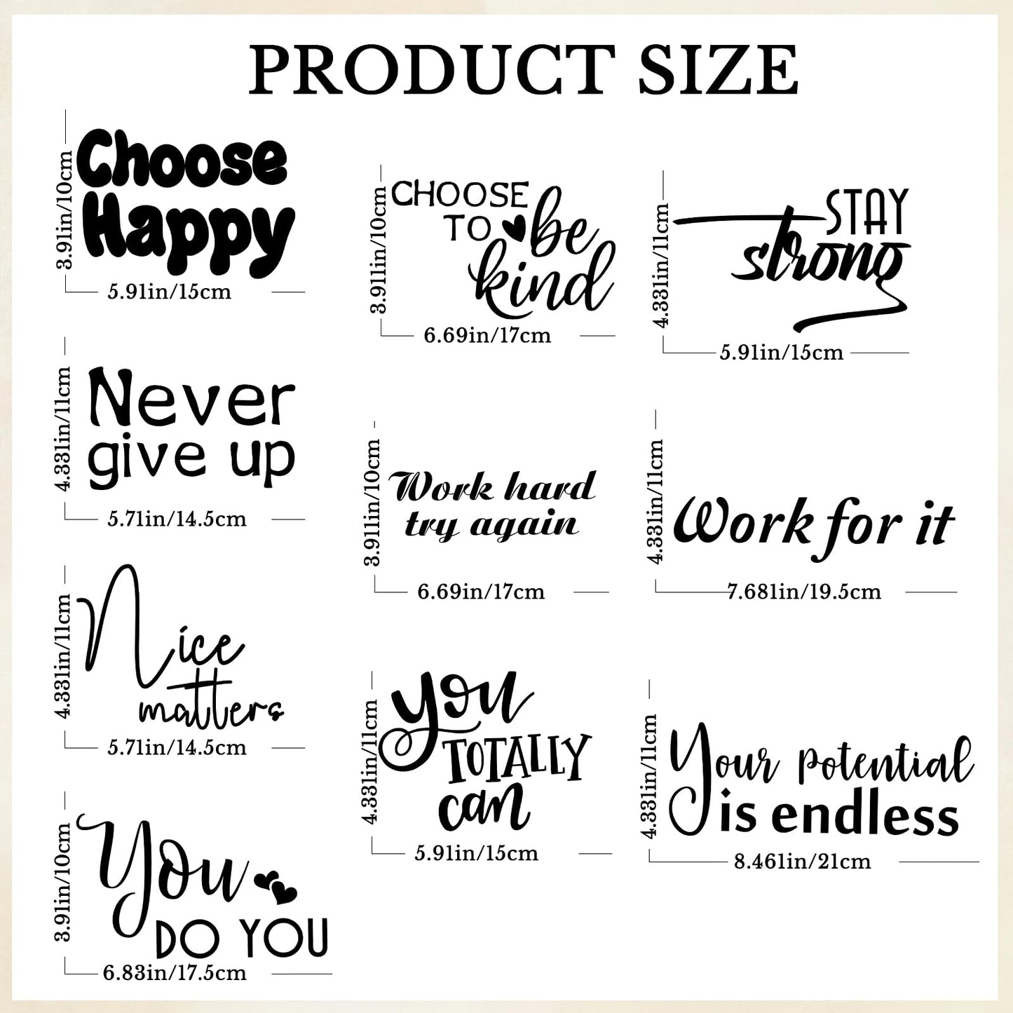 10 Pcs Inspirational Wall Decals Peel and Stick Vinyl Positive Quotes Wall Decor Removable Waterproof Motivational Window Stickers for Bedroom Office School Classroom Living Room Bathroom