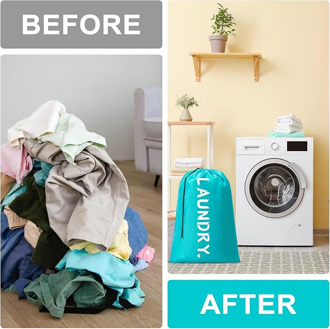 2 Pack 28" x 40"Travel Laundry Bag, Machine Washable Dirty Clothes Organizer with Drawstring,Large Enough to Hold 4 Loads of Laundry, Easy Fit a Laundry Hamper or Basket Travel Essentials