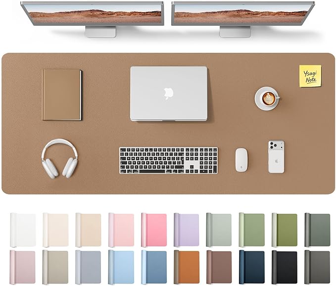 YSAGi Leather Desk Pad Protector, Office Desk Mat, Large Mouse Pad, Non-Slip PU Leather Desk Blotter, Laptop Desk Pad, Waterproof Desk Writing Pad for Office and Home (Khaki,55" x 17.2")