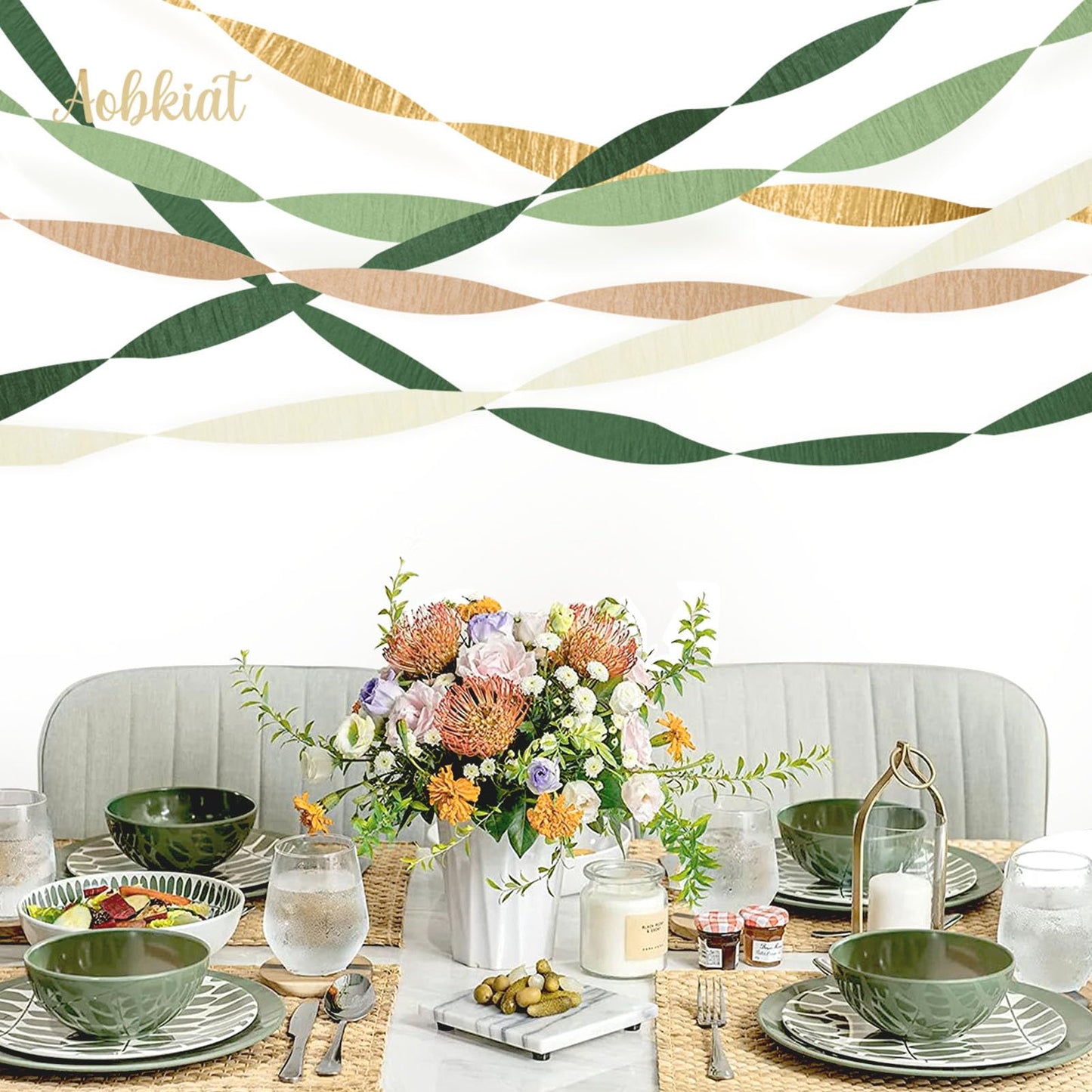 AOBKIAT Wedding Party Decorations, 5 Rolls Olive Green Khaki Crepe Paper Streamers for Green Boho Wedding, Birthday, Bridal/Baby Shower