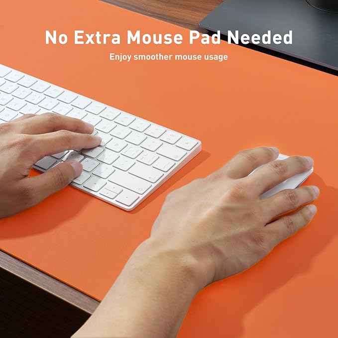 Aothia Faux Leather Desk Mat - Non-Slip PU Leather Desk Blotter, Waterproof Writing Surface, Large Desk Pad for Office & Home (Hermes Orange, 55" x 24")