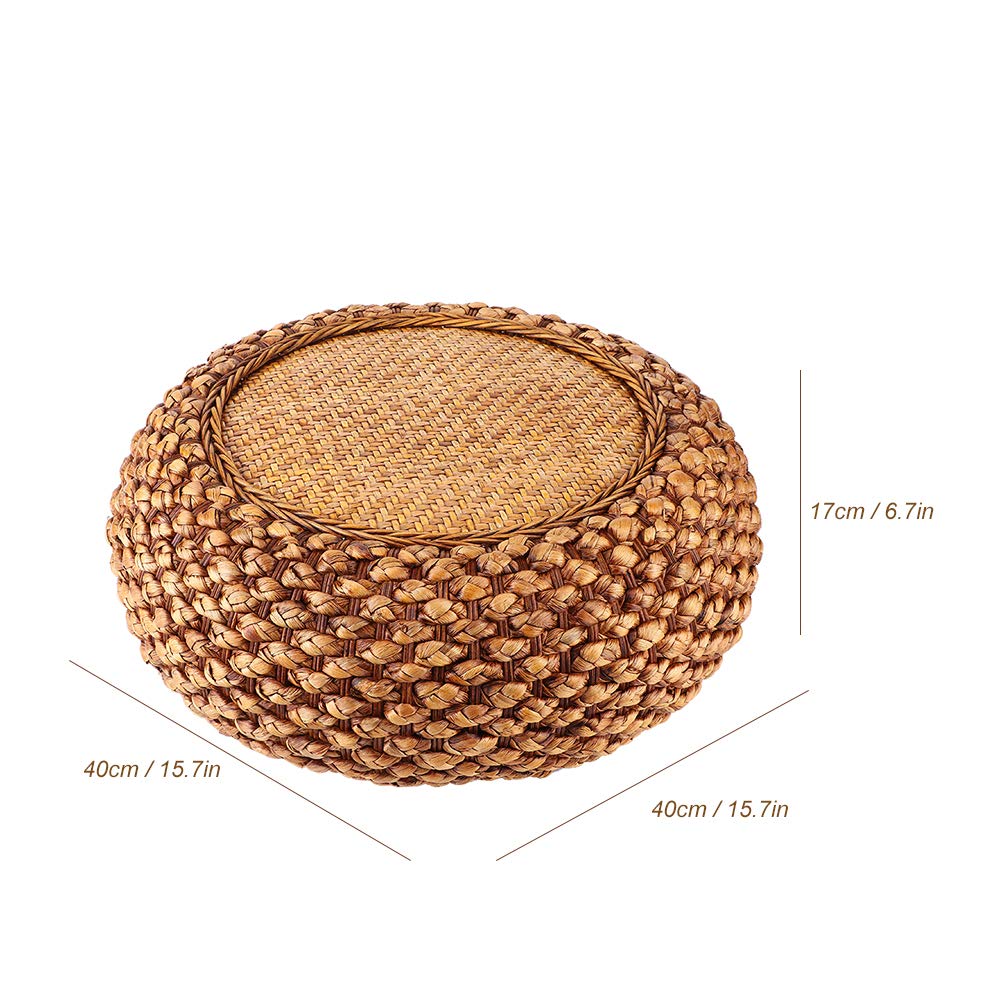 Fnskatzici Japanese Style Rattan Floor Cushion - 6.7" Thick Hand-Woven Straw Tatami Floor Pillow & Meditation Seat - Round Pouf Ottoman with Sponge Filling for Yoga, Zen Room, Balcony (15.7 Inch)