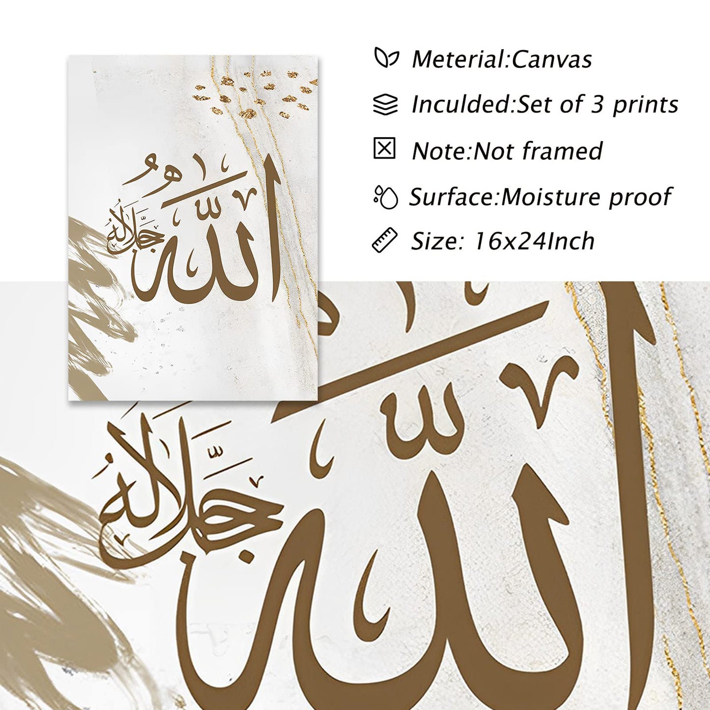 Islamic Canvas Prints Wall Art Muslim Art Painting religion Wall Decor Grey Muslim Posters for Wall Calligraphy Picture Arabic Wall Art Canvas Paintings for Living Room Bedroom 16x24inch