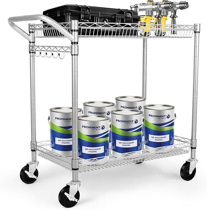 WDT Heavy Duty 2 Tier Rolling Cart, NSF Listed, 660Lbs Capacity, Commercial Grade Metal, 35.63"x18.1"x33.93"