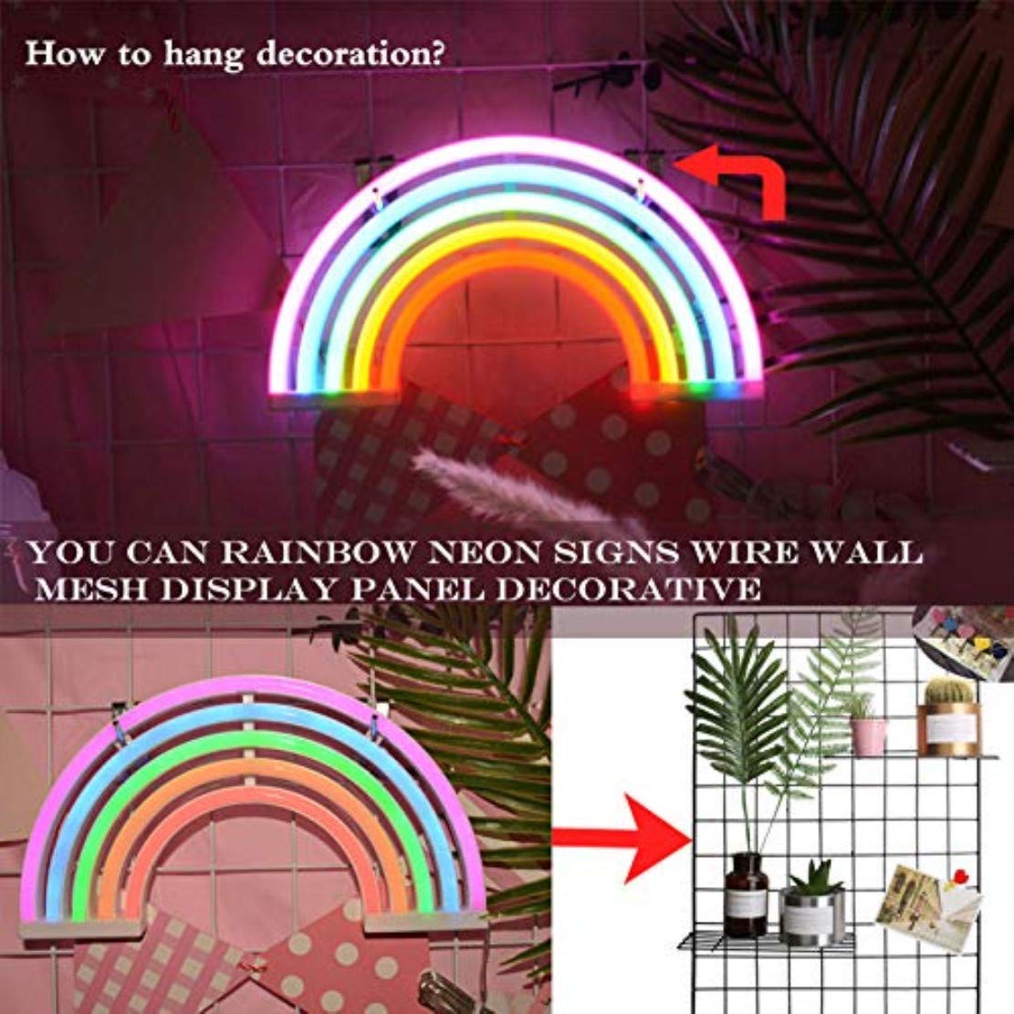 QiaoFei Rainbow Neon Light Signs, Wall Decor for Girls Children Baby Room LED Lamp, Battery or USB Operated Table Night Lights
