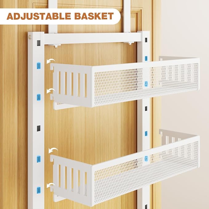 Pantry Door Organizers and Storage, 6-Tier Large Metal Heavy-Duty Frame Over the Door Spice Rack, 2 in 1 Wall-Mounted or Hanging shelf for Kitchen, Bathroom, Laundry Room, Bedroom, Closet &Nursery
