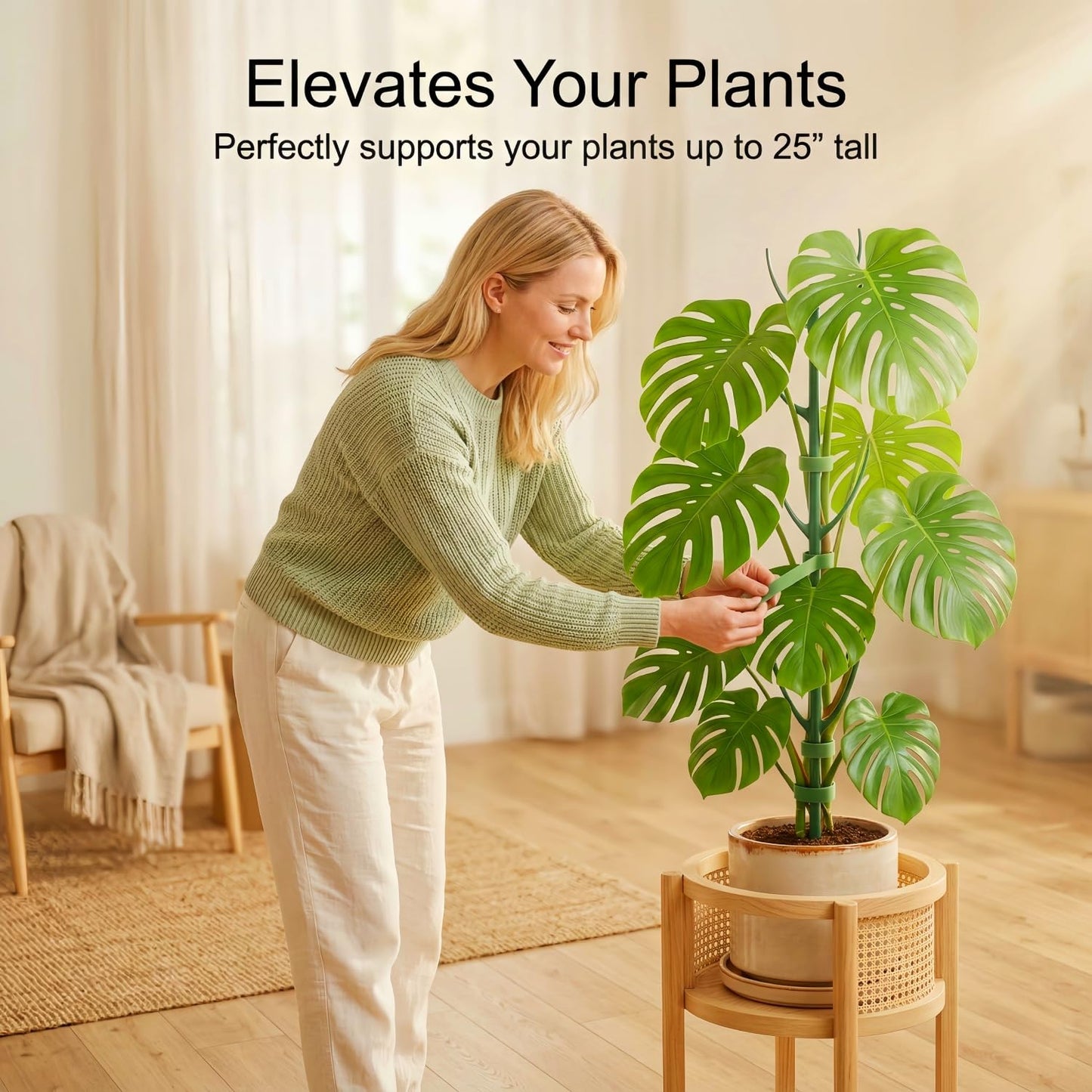 30-Pack Monstera Plant Support Stakes - Stackable Sticks for Indoor Plants up to 67" - Outdoor Garden Poles & Trellis with Tape & Twist Tie for Climbing Vines