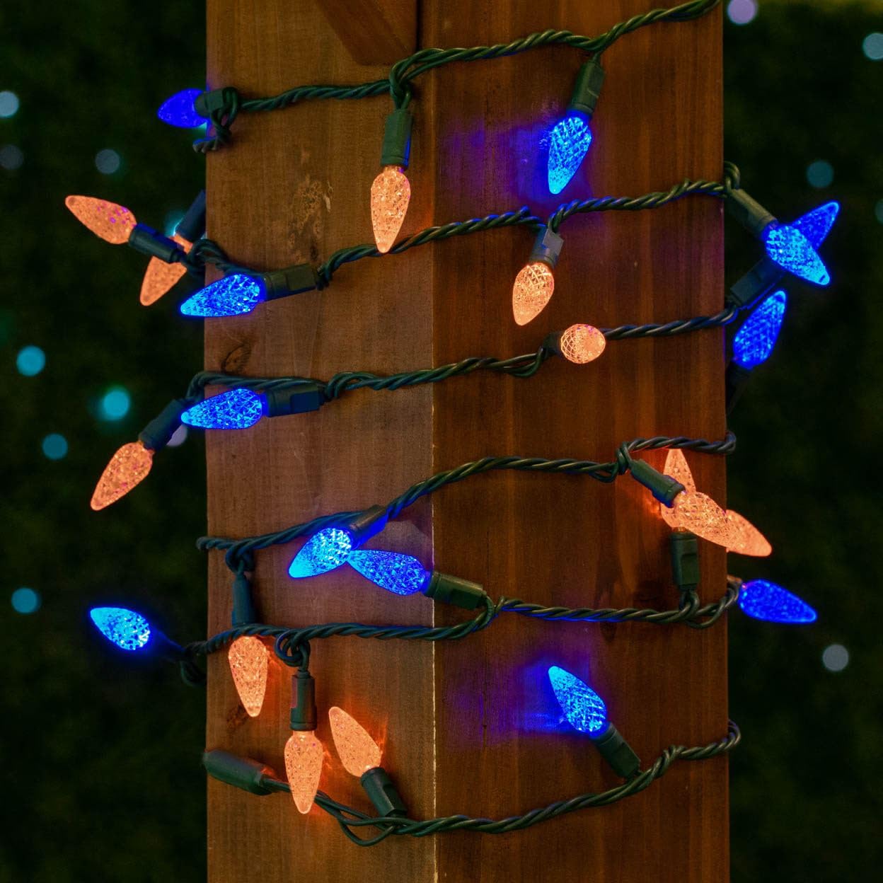 Novelty Lights 24FT 70 LED C6 Christmas String Lights, Outdoor Commercial Grade Tree Decorations, Permanent LED Lights (Blue/Orange)