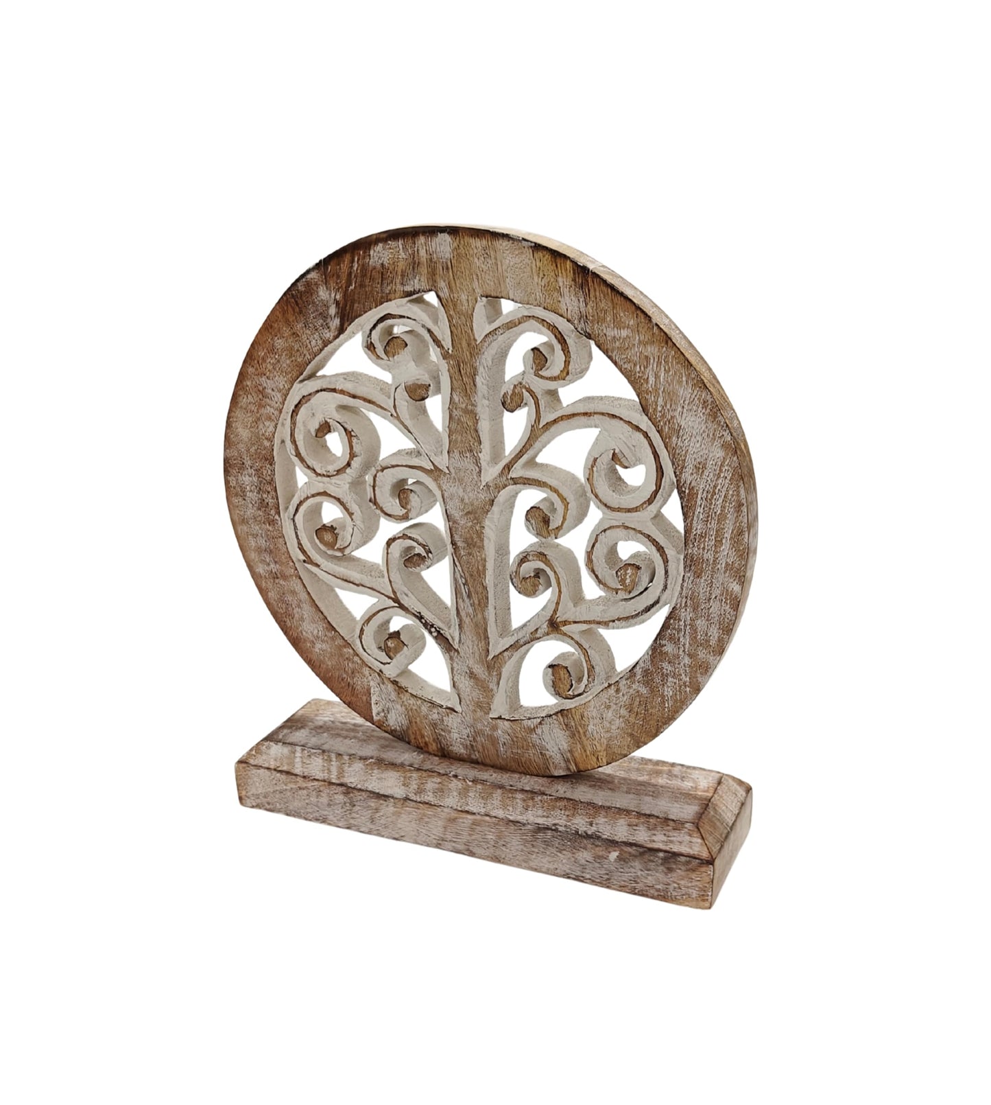 VANIYA CRAFTS® Handmade Wooden Tree of Life Sculpture – Carved Table Decor Statue for Home, Office, Bedroom, or Living Room | Gift Decoration (Antique White)