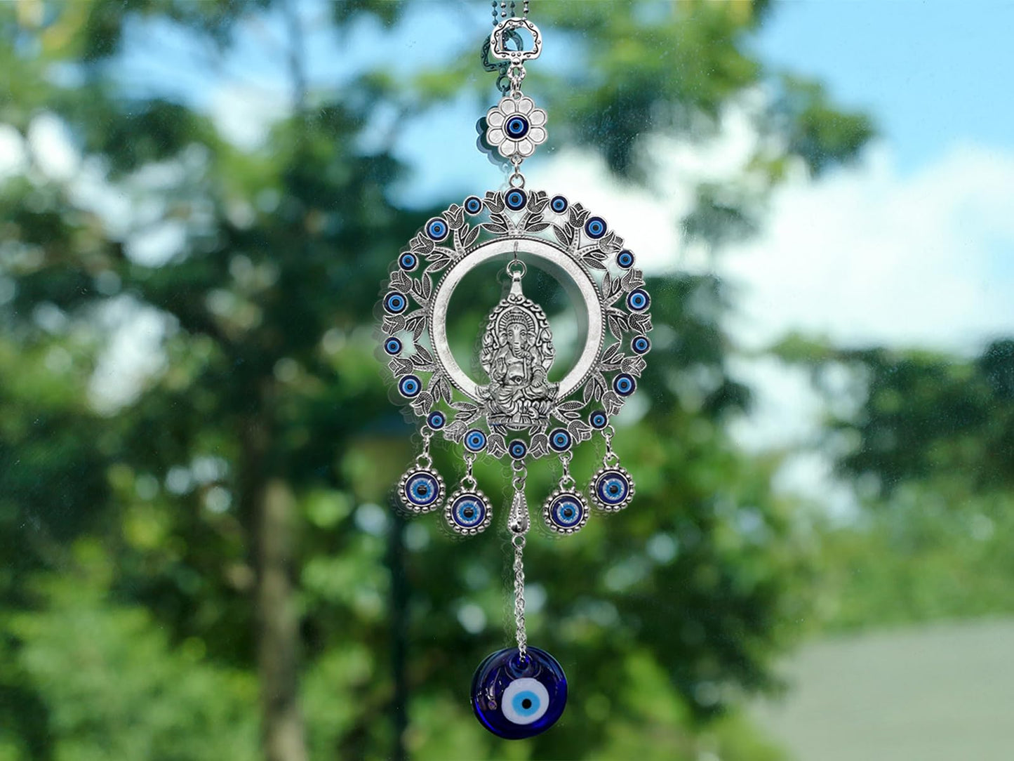 Large Evil Eye Wall Hanging Big Car Charm Ganesha Wall Decor Decoration for Home Door Window Protection Ornerment Blessing Items Housewarming Birthday Spiritual Gifts for Friend Mother