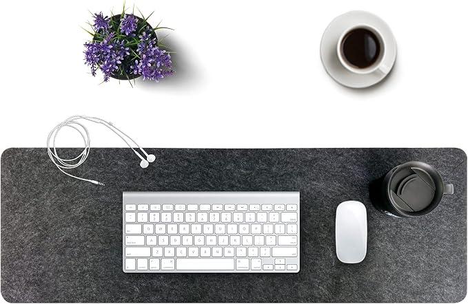 Felt Desk Mat | Computer Mat for Desk(36x12Inches) | Large Felt Mouse Pad and Keyboard Mat | Desk Protector for Office | Dark Gray