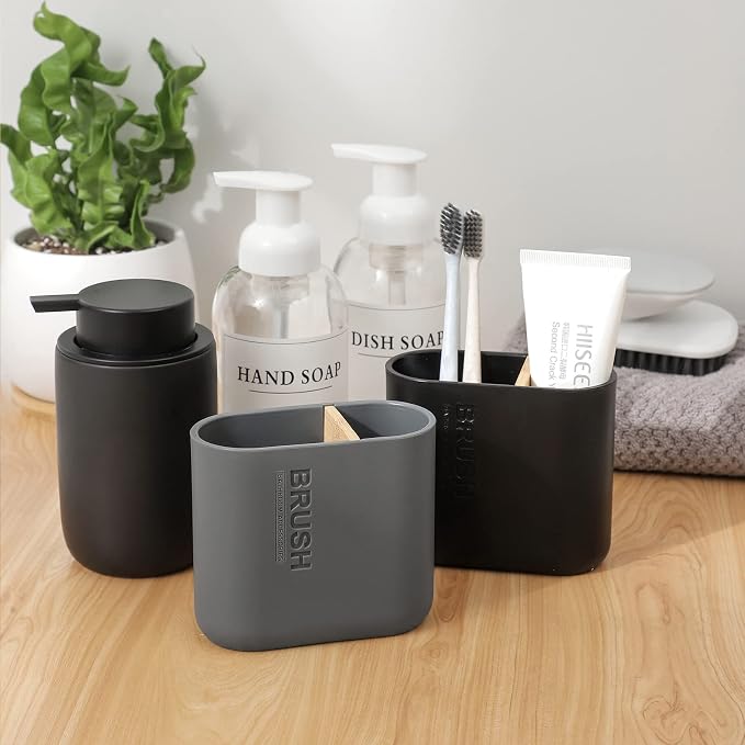 Toothbrush Holders Bamboo Electric Toothbrush Holder Bathroom Storage Organizer Countertop for Toothpaste, Floss, Razor, Grey