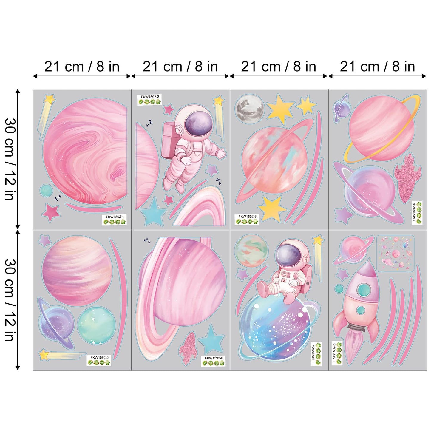 fufuquare Pastel Pink Planet Orbits Wall Decals, Fantasy Outer Space Themed Wall Stickers with Rocket Astronaut and Stars for Kid's Bedroom, Nursery, Playoom, Peel and Stick Reusable