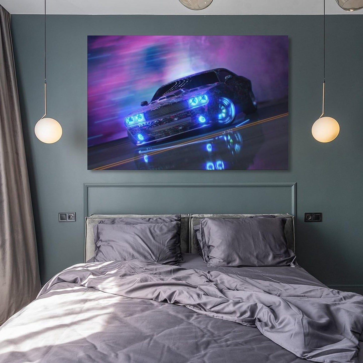 Muscle Car JDM Neon Sport Car Posters for Room Mens Living Room Bedroom Decor Aesthetic Art Prints Car Wall Decor Canvas Art Wall Decor Framed Unframed 12x18inch(30x45cm)