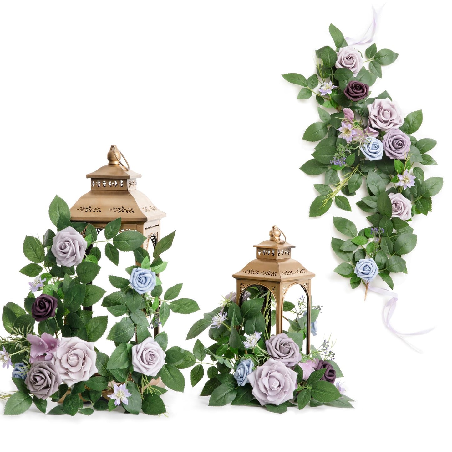 Ling's moment 6Pack 2ft Artificial Flowers Garland Dusty Rose Lantern Flower Centerpieces Lilac & Gold Wedding Aisle Decor Chair Flowers Arch Floral for Signs DIY Table Wall Window Cake Decoration