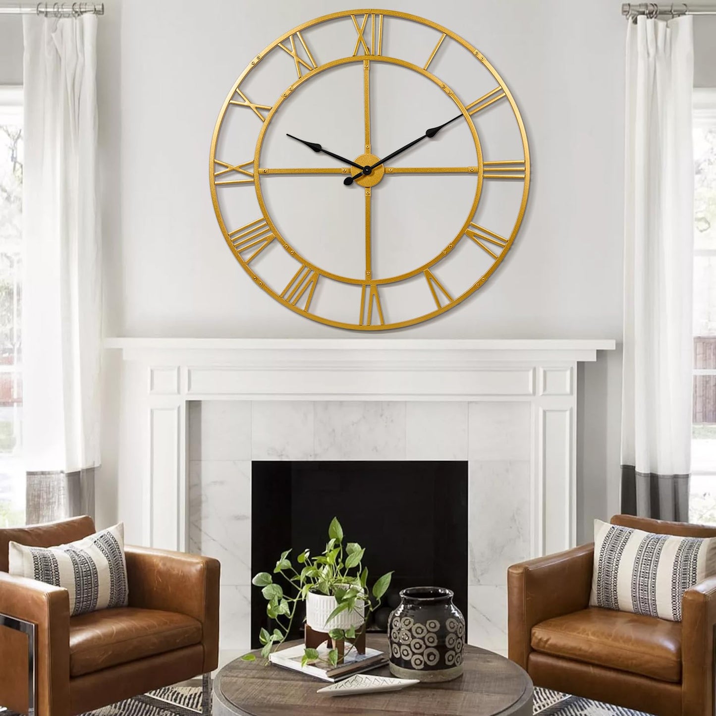 Ohweog 40 Inch Large Wall Clock for Living Room Decor – Easy-Assembly (KD) Silent Non-Ticking Modern Farmhouse Wall Clock, Oversized Decorative Metal Roman Numeral Clock