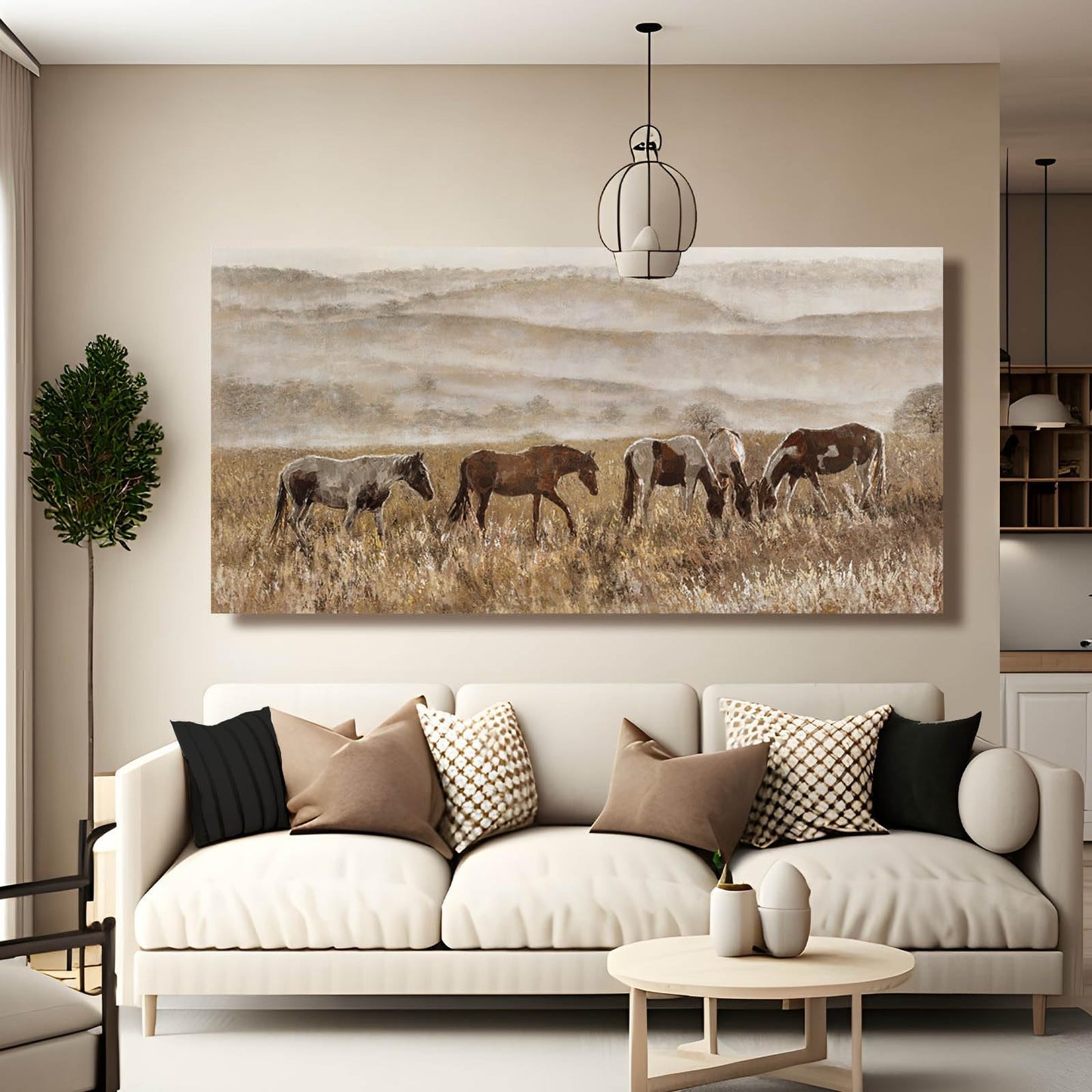 VAYIMDH Canvas Wall Art for Living Room Horse Wall Decor Animal Prints Pictures Grassland Artwork Paintings Brown Pictures 24"x48"