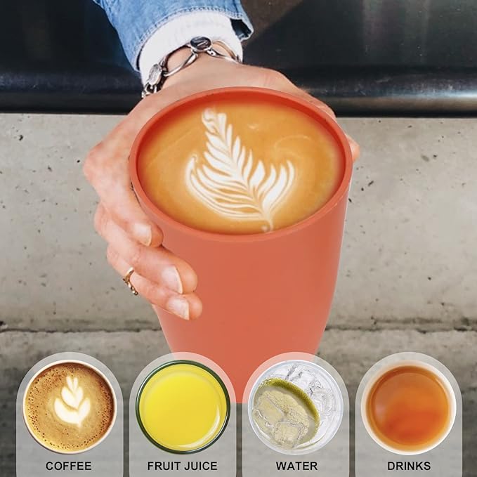 Wrova Wheat Straw Cups 6 PCS Good Alternative to Plastic Reusable Cups 12 oz Unbreakable Drinking Cup Reusable Dishwasher Safe Water Plastic Glasses Orange