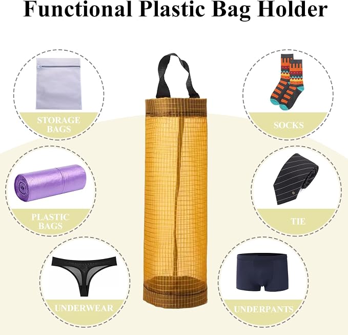 TOGETRUE Plastic Bag Holder, Mesh Grocery Bag Holder Hanging Storage Bag Dispenser (Yellow 2 Packs)