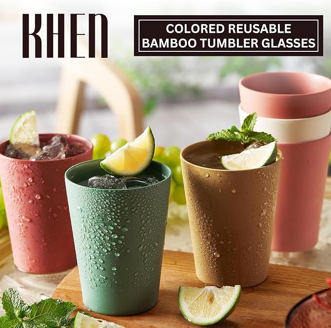 Wheat Straw & Bamboo Cups | Set of 6 Unbreakable 12oz Drinking Glasses, Premium, Reusable & Dishwasher Safe, 6 Vibrant Colors for Water, Juice or Coffee, Eco-Friendly Alternative to Plastic Glassware