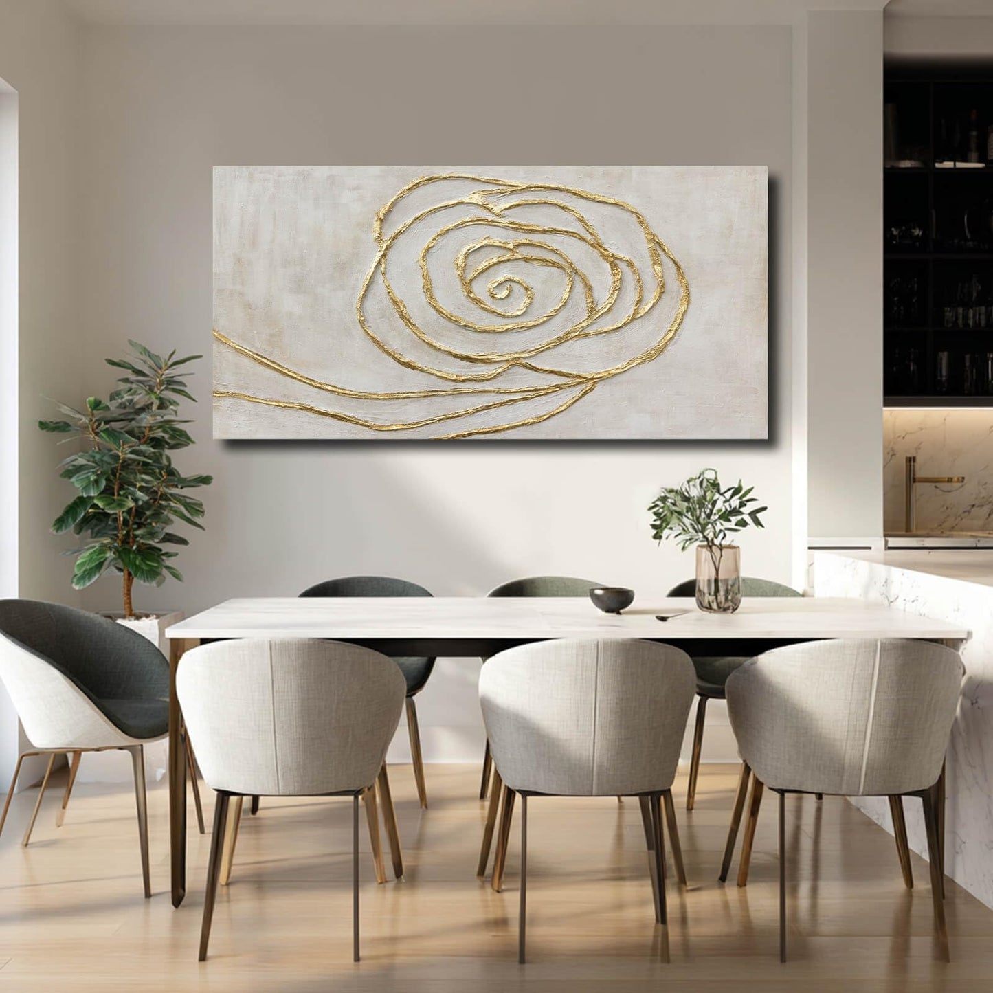 XIANSHOU Textured Wall Art Pictures Line Wall Paintings Beige and Gold Wall Decor for Walls 24"x48" Artwork for Bedroom Office Decorations