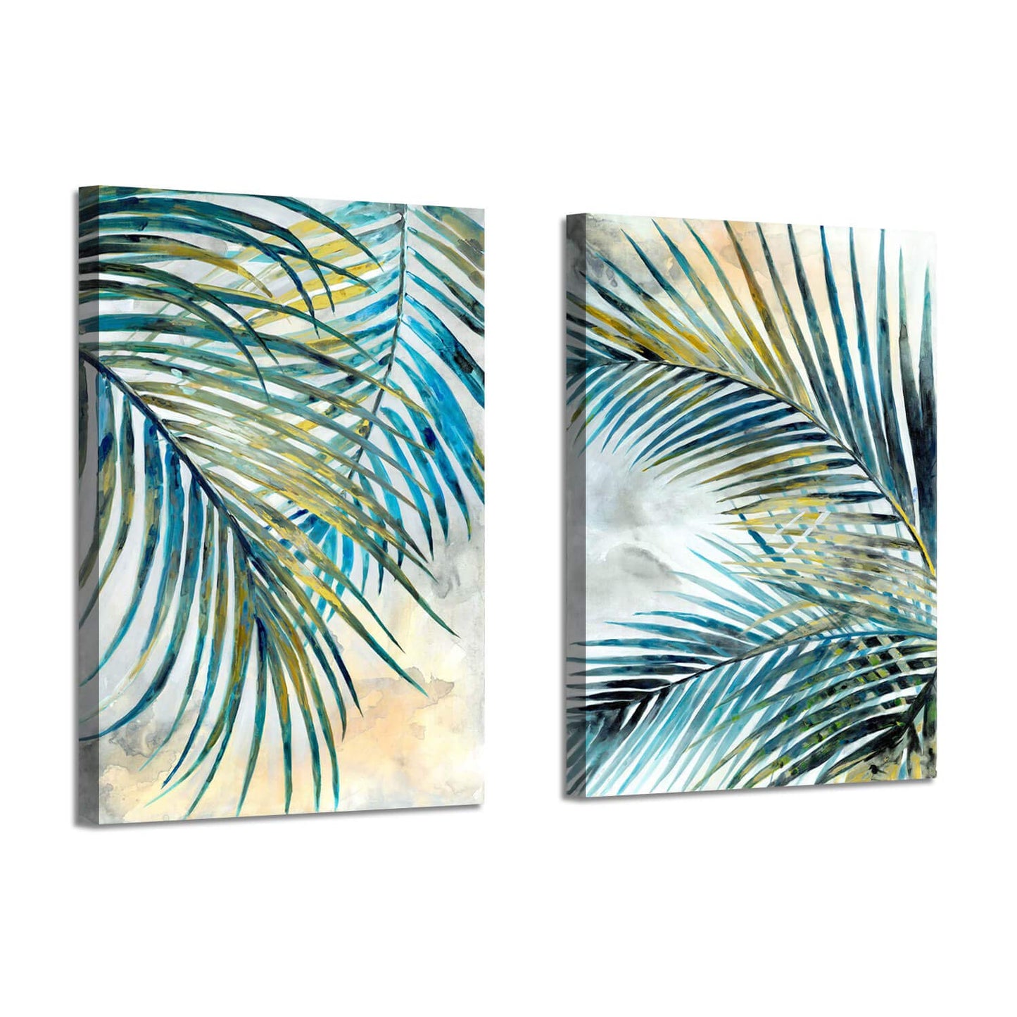 ARTISTIC PATH Abstract Palm Leaves Wall Art: Tropical Ferns Leaf Graphic Art Print on Wrapped Canvas Set for Dining Rooms (11" W x 16" H x 2 PCS,Multi-Sized)